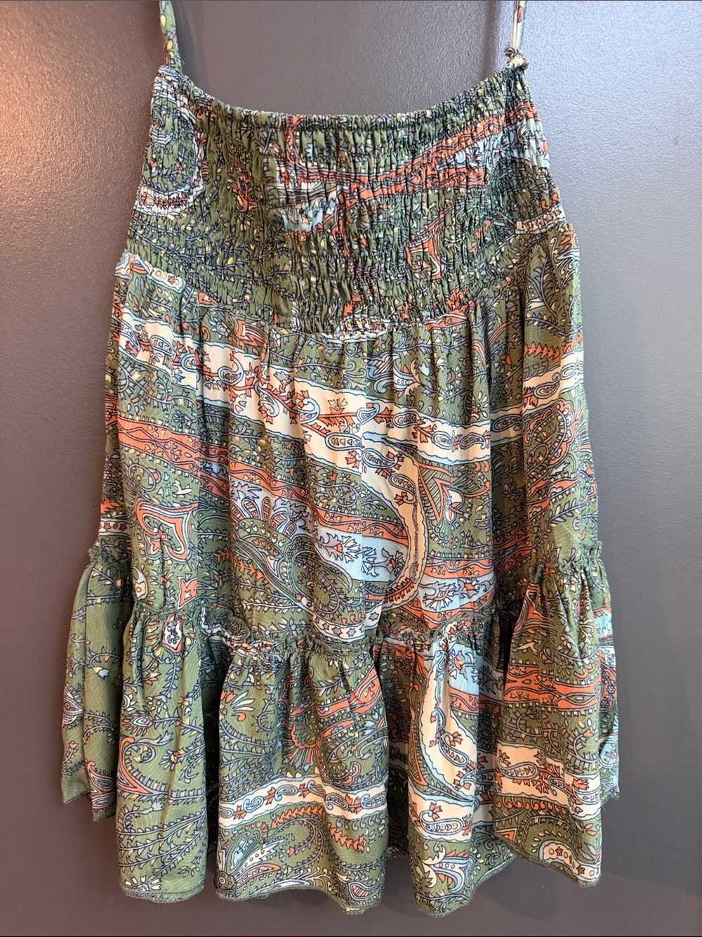 Perry Walker Boho Green Paisley Smocked Waist Tiered Skirt size 3 (medium)